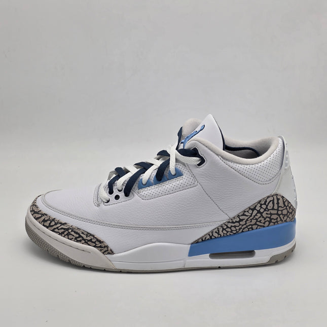 White sneaker with blue accents on a light gray background